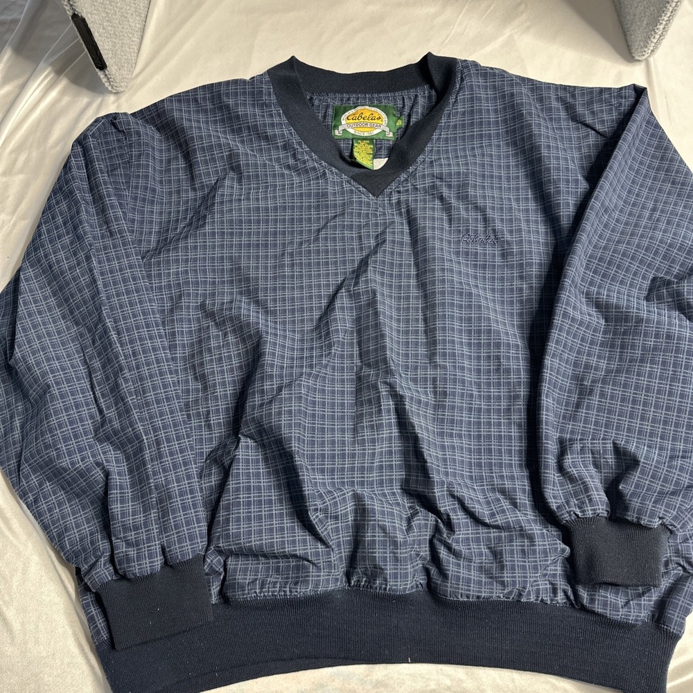Cabela's Jacket Pullover Mens XL Blue Plaid Windbreaker Gorpcore Outdoor Casual